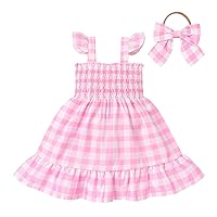 IBTOM CASTLE Pink and White Checkered Romper Gingham Dress for Toddler 1st Birthday Outfit Boho Halloween Costume Cosplay