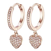 Heart Shape Dangle Hoop Earring for Women, Hypoallergenic Rose Gold and Silver Plated Drop Earrings with Shining Cubic Zirconia Jewelry Gift for Mom, Friends