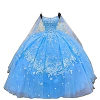 Mollybridal Princess Ball Gown Quinceanera Prom Dresses 2024 Charro with Cape Robe 3D Floral Flowers Lace Straps