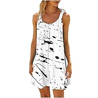 Graffiti Ink Print Sleeveless Dress Women Summer Casual Beach Sundress 2024 Loose Scoop Neck Tank Tunic Dresses