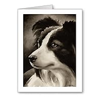 Border Collie - Set of 10 Sepia Dog Note Cards With Envelopes