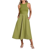 Women's Summer Dresses 2024 Cutout Dress Casual Sleeveless A-Line Layered Swing Tank Top Dress, S-XL