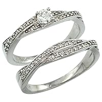 14k White Gold 2-Pc Diamond Engagment Ring Set 0.36 cttw Brilliant Cut Diamonds, 1/4 in. wide