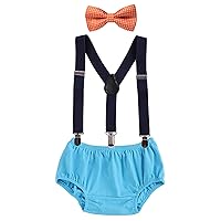 IBTOM CASTLE Baby Boys Cake Smash Outfit First Birthday Bloomers Bowtie Suspenders Clothes set