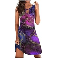 Lenago Womens Sundresses, 2024 Spring Summer Sleeveless Trendy Marble Print Cute Dresses, Casual Round Neck Hollow Out