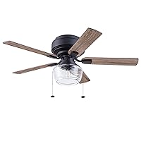 Prominence Home MaCenna, 52 Inch Traditional Farmhouse Indoor Flush Mount LED Ceiling Fan with Light, Remote Control, Dual Finish Blades, Reversible Motor (Black)