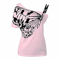Womens Off Shoulder T-Shirts Butterfly Print Tunic Top Tee