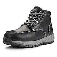 SUREWAY Men's Lightweight Casual Wedge Soft Moc Toe Work Boots,Comfort Insole, Superior Oil/Slip Resistant,Men's Construction Industrial Safety Working Boots/Shoes - Black