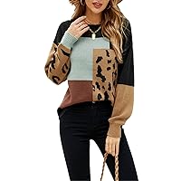 Autumn and Winter Leopard Print Ladies Loose Knitted Pullover Round Neck Fashion Street Style Long-Sleeved Top
