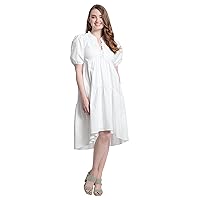 London Times Women's Plus Size Short Sleeve Ruffle V-Neck Tiered Hi-Low Tent Dress, Bright White, 16W