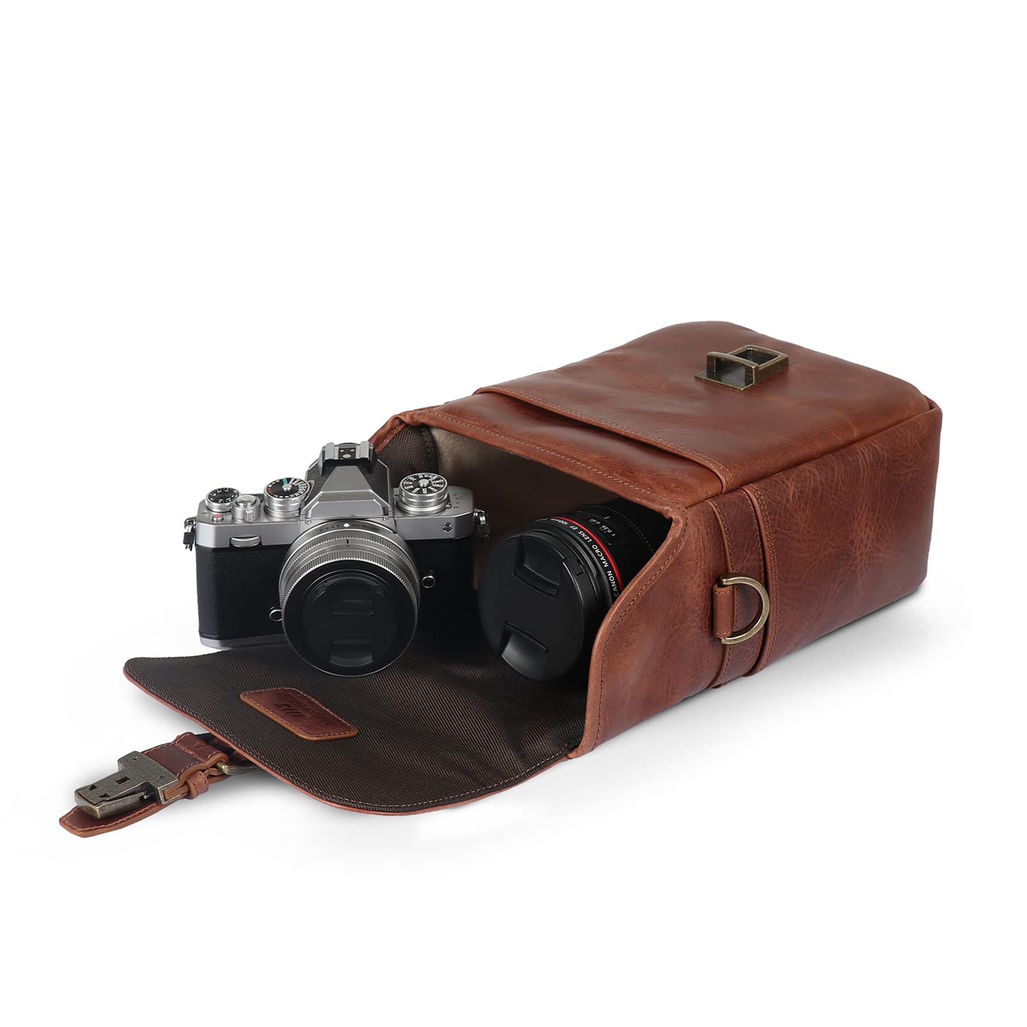 MegaGear Torres Mini MG1328 Genuine Leather Camera Messenger Bag for Mirrorless, Instant and DSLR Cameras