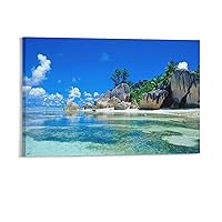 Holiday Beach Blue Sky White Clouds Stone Trees Beautiful Natural Scenery Photos Cool Wall Decorative Art Printed Posters 10 Canvas Poster Wall Art Decor Print Picture Paintings for Living Room Bedroo