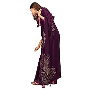 Cream Casual Formal wear Indian Woman Soft Comfortable Pure Chiffon Saree Blouse Fancy Latkan Sari 3167