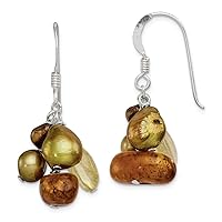 925 Sterling Silver Dangle Shepherd hook Amber Citrine and Copper Freshwater Cultured Pearl Earrings Measures 36x21mm Jewelry Gifts for Women