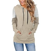 CATHY Women's Casual Drawstring Pullover Tunic Top Long Sleeve Color Block Hoodie Sweatshirts With Pocket