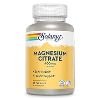 Solaray Magnesium Citrate 400mg - Bone Strength, Muscle Recovery, and Digestion Support - Herbal Base - Vegan, Lab Verified, 60-Day Money-Back Guarantee - 30 Servings, 90 VegCaps