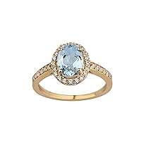 0.25 Cts Oval Shape Blue Aquamarine Gemstone Stackable Halo 9K Gold Accents Ring