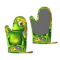 Frog Print Oven Mitts Heat Resistant Silicone Oven Gloves Non-Slip Kitchen Gloves Set of 2 for Cooking Baking Grilling