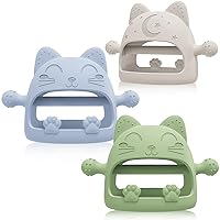 3 Pack Baby Teether-Teething Toys for Babies 0-6 Months,Baby Chew Toys for Teething Relief,Hand Teether Infant Toys with Cartoon Cat Baby Toys 6 to 12 Months,Ideal Baby Travel Essentials for New Moms
