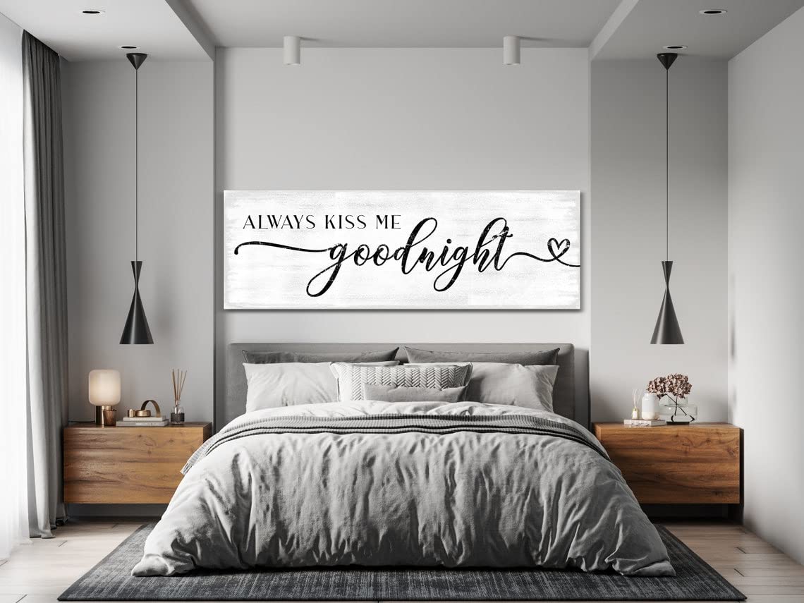 NATVVA Canvas Print Love Quote Poster Wall Decor Always Kiss Me Goodnight Sign Canvas Art Wall Art Prints Painting Picture Artwork Couple's Bedroom Decoration for Living Room No Frame