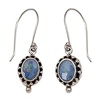 NOVICA Artisan Handmade Opal Dangle Earrings Sterling Silver Blue Indonesia Jewelry Birthstone [1.2in L x 0.3in W] 'Fairy Princess'