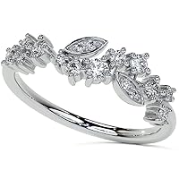 Unique Round and Marquise Shaped Moissanite Wedding Band, Diamond Wedding Engagement Bridal Handmade Jewelry, 925 Silver, 10K 14K 18K Solid White Gold, Stackable Matching Band, Anniversary Band Gifts