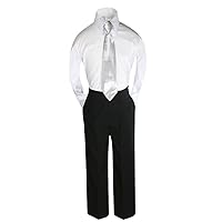 3 PC Formal Baby Toddler Teens Boys Silver Necktie Black Pants Set S-14 (3T)