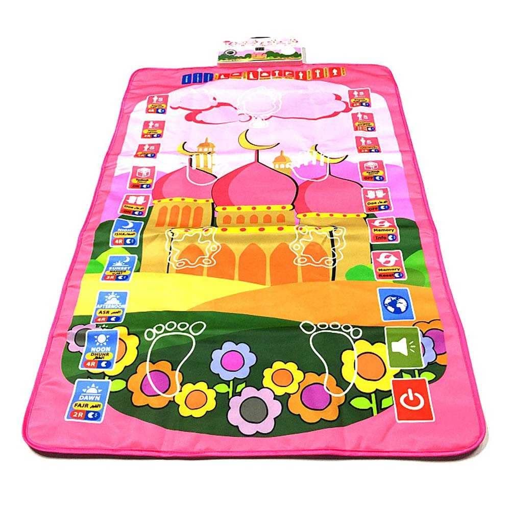 Asheep Muslim Prayer Rug for Kids, Smart Electronic Islamic Prayer Carpet Mat, Teaching Talking Music Mat with Worship Step Guide for Kids Toddlers, 43.3x27.5 in (Color : Pink A)