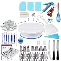 Cake Decorating Supplies Kit, 220pcs Cake Decorating Set, Cake Decorating Equipment Baking with Nonslip Turntable Stand, Piping Bags, Nozzle, lcing Spatula Whisk Pastry Too