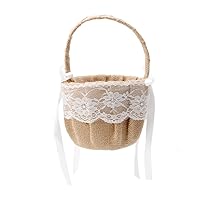 Burlap Flower Basket Vintage Retro Lace Wedding Flower Girl Basket Wedding For Weddings Showers And Anniversary Miniature Ornaments For Tree