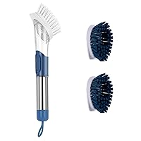 NileHome Soap Dispensing Dish Brush, Kitchen scrubbing with Replaceable PP Brush Heads, Cleaning Brushes for pots and Dishes.(Blue Black)(2 Pack)