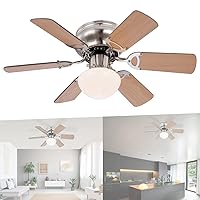 Ceiling Fan with Lighting and Pull Switch Quiet - Fan Ceiling with Light - 6 Blades Can be Mounted on Both Sides - Ceiling Light with Fan Bedroom 3 Levels - Diameter 76 cm