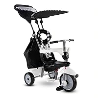 smarTrike Vanilla Plus 4 in 1 Adjustable Kids Baby and Toddler Tricycle Push Bike Ride On Toy for Ages 15 Months to 3 Years, Black and White