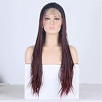 Red Synthetic Woven Lace Front Wig for Women's Two Tone Half Hand Tied 2X Twisted Micro Frame Braid Wig (Size : 22 inches)