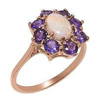 14k Rose Gold Natural Opal & Amethyst Womens Cluster Ring - Sizes 4 to 12 Available