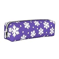 Snowflake Print Patterns Pencil Case Pu Leather Cute Small Pencil Case Pencil Pouch Storage Bag With Zipper