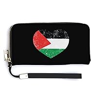 Palestine Retro Heart Flag Fashionable Handheld Wallet Credit Card Change Handbag Travel Purses Money Organizers Cell Phone Bag