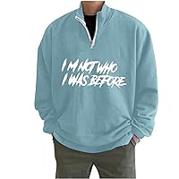 Oversized Sweatshirt For Men,Graphic Letter Print Pullover 1/4 Zip Stand Collar Long Sleeve Workout Sweatshirts