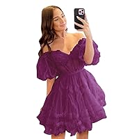 Off Shoulder Homecoming Dress Short Puffy Tulle Prom Dress Sweetheart Cocktail Party Gowns MN967
