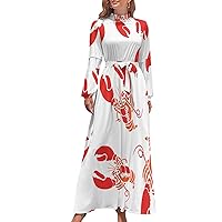 Red Lobster Women Long Dress Casual Long Sleeve Dress Loose Maxi Dresses