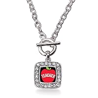 Inspired Silver - Silver Square Charm 18 Inch Necklace with Cubic Zirconia Jewelry