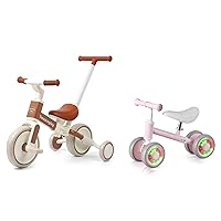 Push Handle Tricycle for Toddlers 1-3,Baby Balance Bike 6 in 1,Toddler Trike with Removable Pedal,1 Year Old First Birthday Gift Baby Balance Bike Colorful Lighting 12 18 Months No Pedal