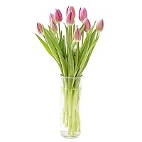 KaBloom PRIME NEXT DAY DELIVERY - Mother’s Day Collection - Bouquet of 10 Pink Tulips with Vase Gift for Birthday, Sympathy, Anniversary, Get Well, Thank You, Valentine, Mother’s Day Flowers