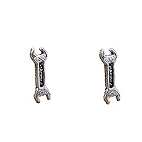 Silver Wrench Studs Earrings Mechanic Gift Tool Funky Earrings for Men Minimalist Handmade Gift Studs with Pushback 925 Sterling