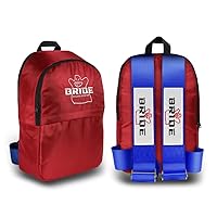 JDM Bride Recaro Racing Laptop Travel Backpack Carbon Fiber Style with Adjustable Harness Straps (Red Bride - Blue Strap)