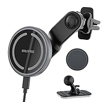 OHLPRO Compatible with MagSafe Car Mount, Magnetic Wireless Car Charger with Extended Arm, Never Block Vents for iPhone 15/14/13/12 Serie, 15W Fast Charging Mag Safe Phone Holder, Grey