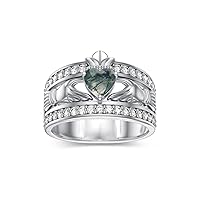 MRENITE Sterling Silver/10K 14K 18K Gold Mens Gemstone Claddagh Ring Wedding Band Irish Claddagh Heart Birthstone Ring for Men Women