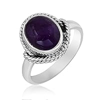 925 Sterling Silver Oval Amethyst irthstone Ring Jewelry Birthday Gifts For Women & Girls