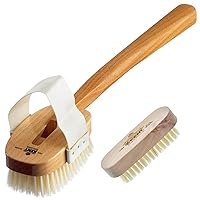 FD3 Luxury Beechwood Body Scrubbing Exfoliating Bath/Shower Brush with 100% Pure White Bristle and Kent NB4 Natural Bristle Fingernail Brush and Hand Scrub Brush for Nails