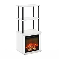 Furinno Turn-N-Tube 2-Tier Tall TV Entertainment Side Table Display Rack with Fireplace Insert, Solid White/Black